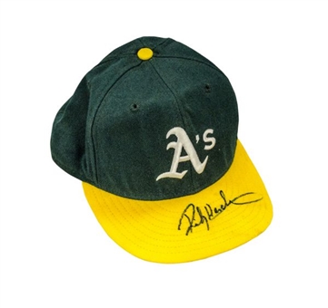 Rickey Henderson Signed 1998 Oakland Athletics Game Worn Hat